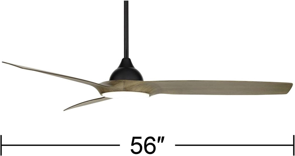 Casa Vieja 56' Olympia Modern 3 Blade Outdoor Ceiling Fan with LED Light Remote Control Matte Black Light Wood Damp Rated for Patio Exterior House Home Porch Gazebo Garage Barn