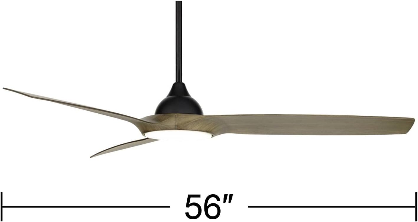 Casa Vieja 56' Olympia Modern 3 Blade Outdoor Ceiling Fan with LED Light Remote Control Matte Black Light Wood Damp Rated for Patio Exterior House Home Porch Gazebo Garage Barn