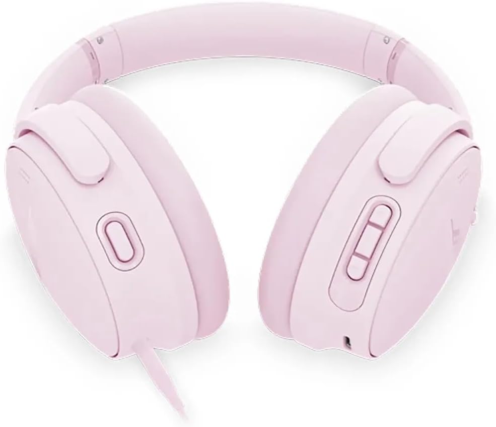 Bose QuietComfort Headphones - Wireless Bluetooth Headphones, Active Over Ear Noise Cancelling and Mic, Deep Bass Bundle + Desktop Headphone Stand + Green Extreme Dual Wall Charger (Petal Pink)