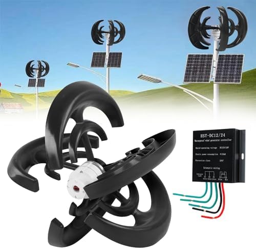 100W Vertical Wind Turbine Generator for Home Use, 12V/24V with Controller, 5 Blades Low RPM Windmill for Boats & Terraces, Eco-Friendly Renewable Energy Solution