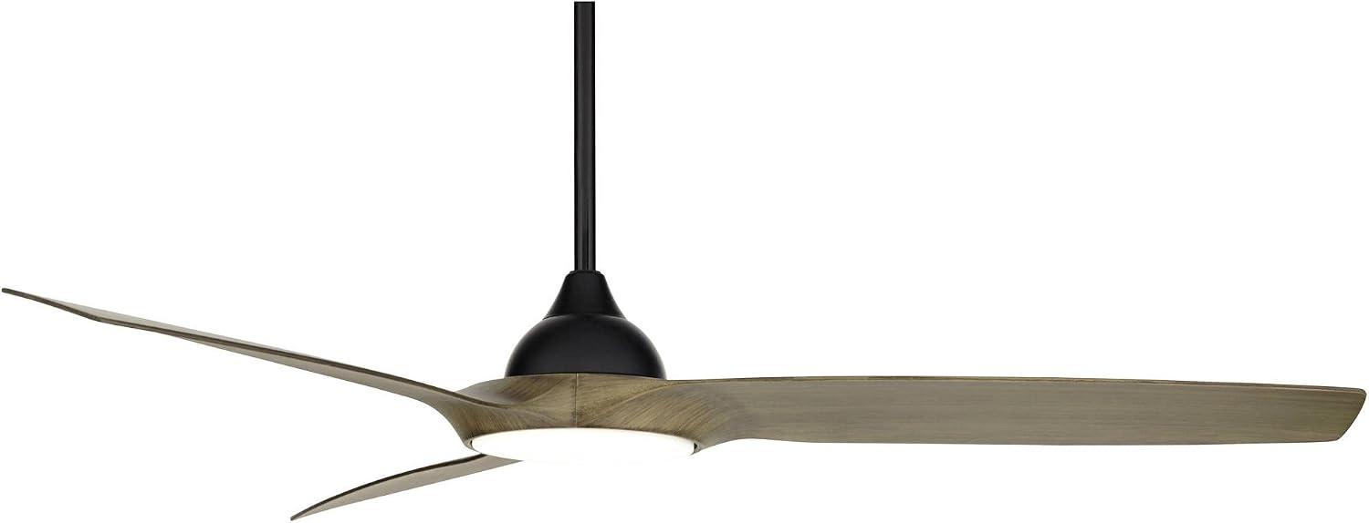Casa Vieja 56' Olympia Modern 3 Blade Outdoor Ceiling Fan with LED Light Remote Control Matte Black Light Wood Damp Rated for Patio Exterior House Home Porch Gazebo Garage Barn