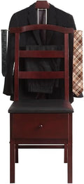 Wooden Suit Valet Stand with Contour Hanger Chair Valet with Drawer Trouser Bar and Tie & Belt Bar Freestanding Clothes Valet Stand Organizer Storage for Men and Women(Dark Brown)