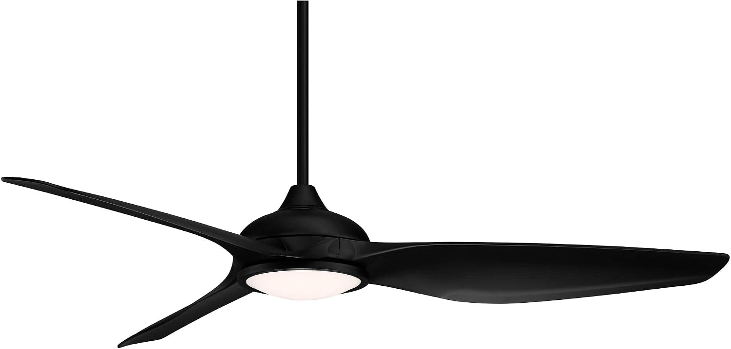 Possini Euro Design 60' Modern 3 Blade Large Propeller Indoor Outdoor Ceiling Fan with Light LED Remote Control Matte Black White Diffuser Damp Rated for Patio Exterior House Porch Gazebo Garage