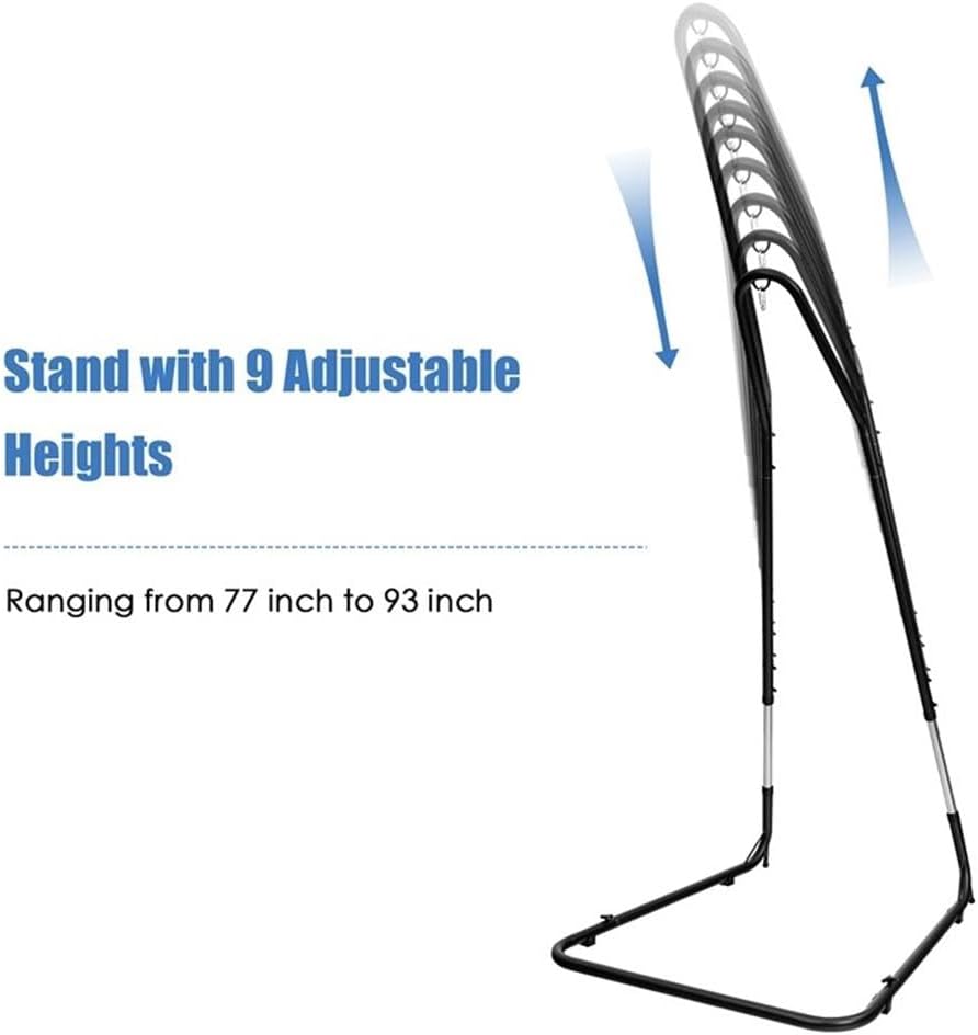 Pemberly Row Adjustable Hammock Chair Stand, 77-93 in, Steel Frame, Black Finish, Anti-Slip Footpads, Supports 330 Lbs, Lightweight Portable Design for Patio, Porch, Backyard