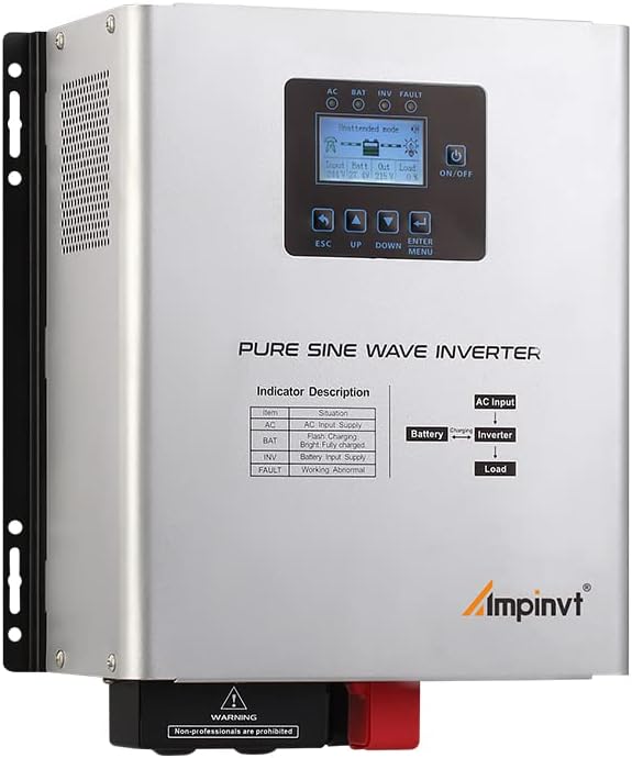 Ampinvt 1200W Pure Sine Wave Inverter with AC Charger, DC 12V to AC 120V Output,UPS Backup Power Low Frequency Inverter for Lithium, Sealed,AGM, Gel,and Flooded Batteries