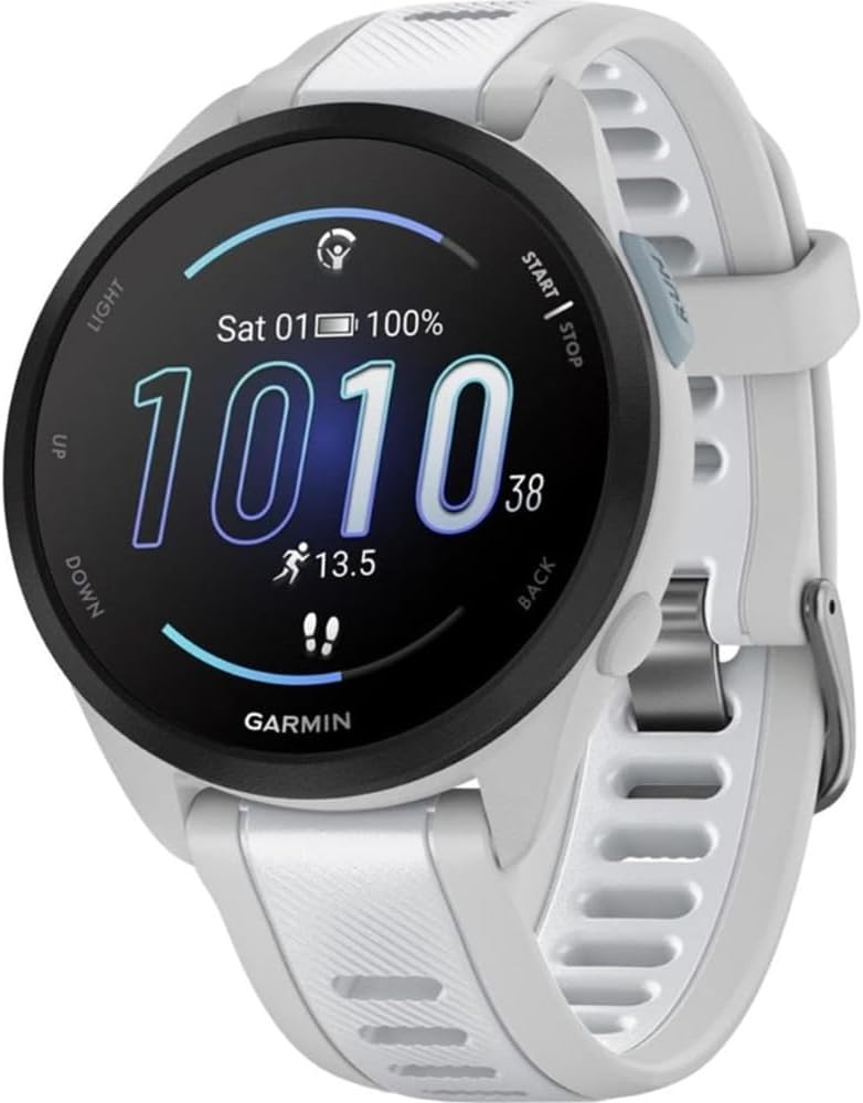 Garmin 010-02863-21 Forerunner 165 Smart Sport Watch, Mist Gray + Whitestone Bundle with Silicone Dust Cover 3 Pack, 2X 1.2 Inch Screen Protector and 2 YR CPS Enhanced Protection Pack