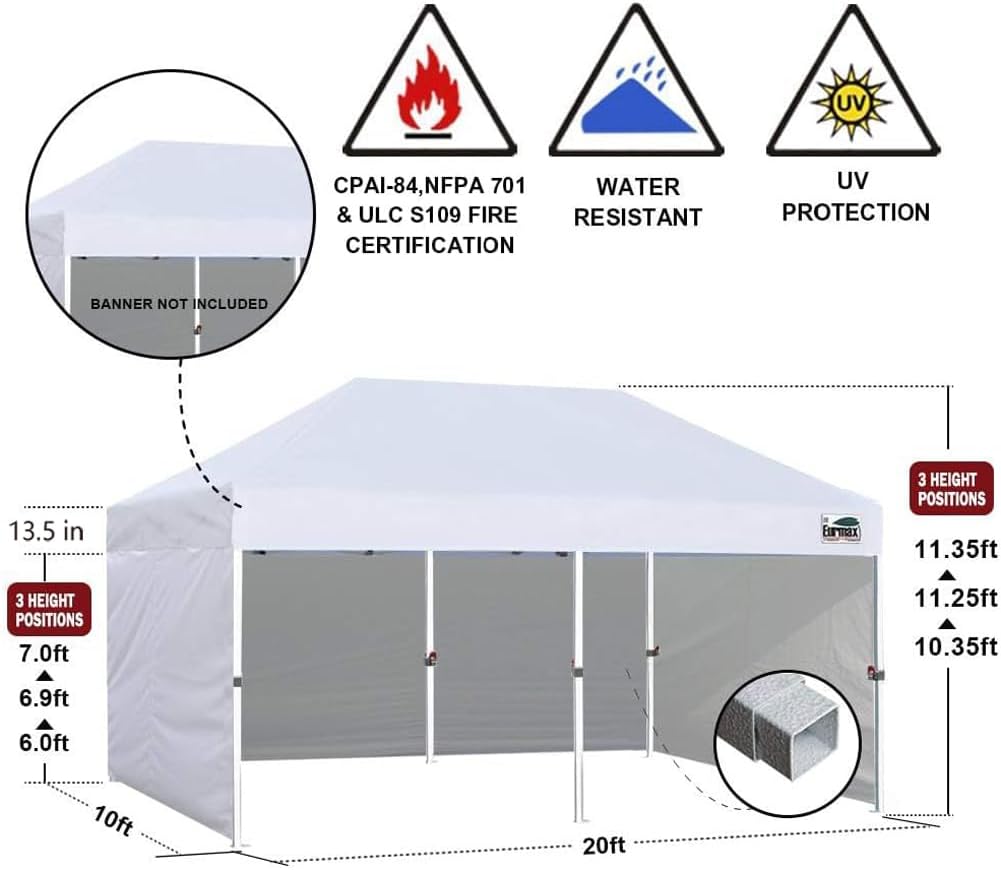 Eurmax USA 10x20 Pop Up Canopy Tent,Commercial Tent with Patented No-Tip Rolling Bag,4 Zippered Removable Walls,UV & Water Resistant Canopy Top,Heavy Duty Outdoor Gazebo,Instant Shelter(Purple)