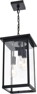 Yaohong 17'' Large Outdoor Pendant Light, 3-Lights Matte Black Exterior Hanging Lantern with Clear Glass, Outdoor Chandelier Ceiling Light Fixture for Porch, Patio, Gazebo, Entryway