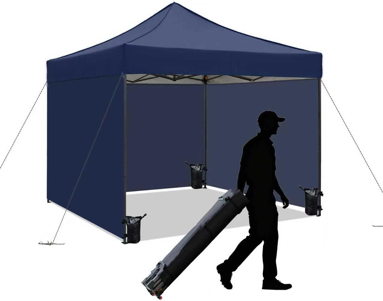 10x10 Pop up Canopy Tent with Sidewalls,Heavy Duty Waterproof Sun Shade Canopy Easy up Canopy with Wheel Bag Commercial Gazebo Tent for Outdoors Parties Vendors Camping Beach (Navy Blue)