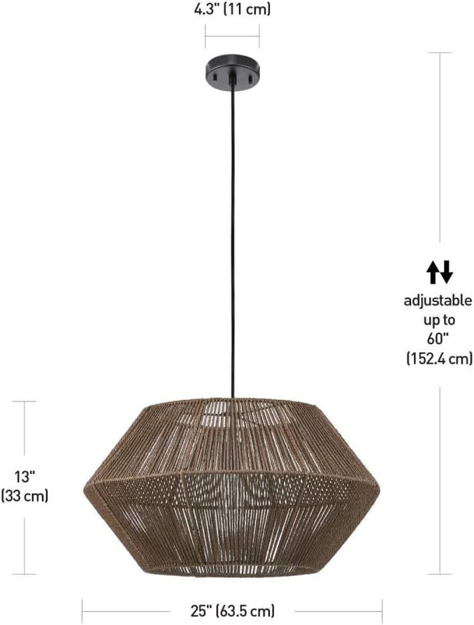 Globe Electric 60530 Malay 1-Light Pendant Light, Natural Twine Shade, Black Hanging Cord, 220 Lumen