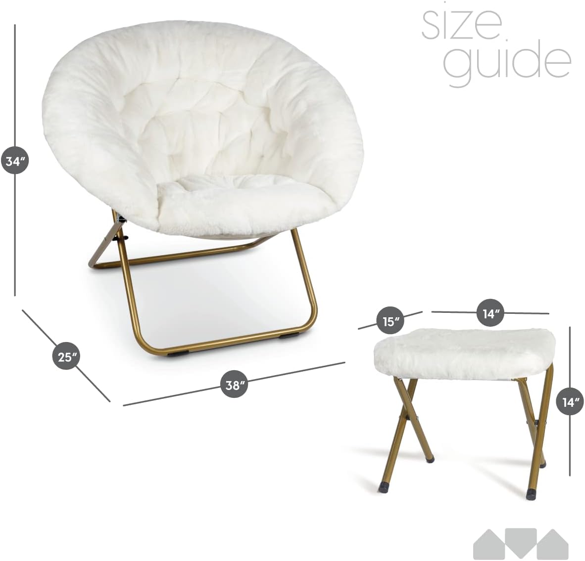 Milliard Cozy Chair/Faux Fur Saucer Chair for Bedroom/X-Large (White + Footrest)
