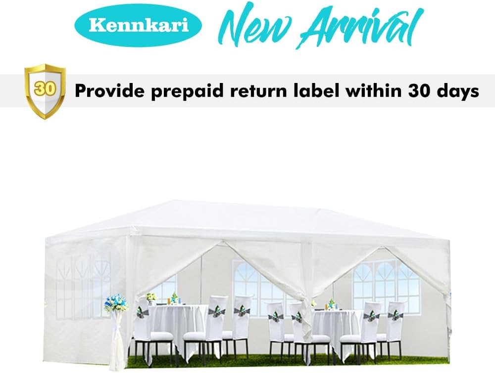 10X20' Outdoor Party Tent with Waterproof for Wedding, Party Tent with Removable Sidewalls, Pop Up Gazebo with Event (White)