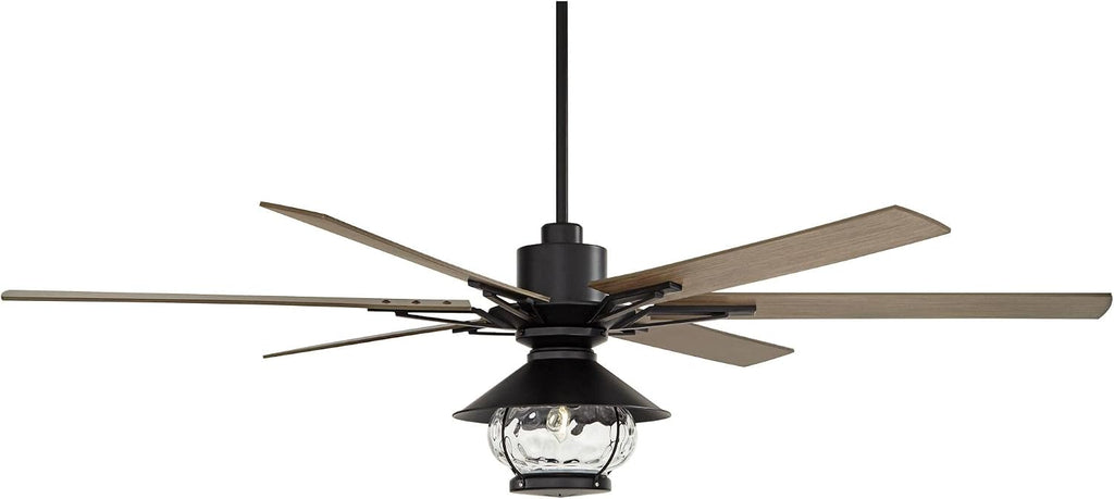 Casa Vieja 72' Expedition Modern Outdoor Ceiling Fan with LED Light Remote Control Matte Black Oak Wood Lantern Shade Damp Rated for Patio Exterior House Home Porch Gazebo Garage Barn