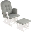 Costzon Nursery Glider with Ottoman, Upholstered Comfort Glider Rocker with Padded Cushion, Storage Pocket, Solid Wood Base, Rocking Chair Nursery for Breastfeeding, Napping (Light Gray)