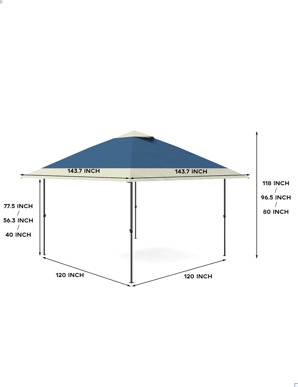KYBOLT 12x12 Pop Up Gazebo Outdoor Canopy Shelter with 4 Stanbags, 8 Stakes Instant Gazebo Tent for Lawn, Garden, Backyard Deck (Navy Blue + Taupe)