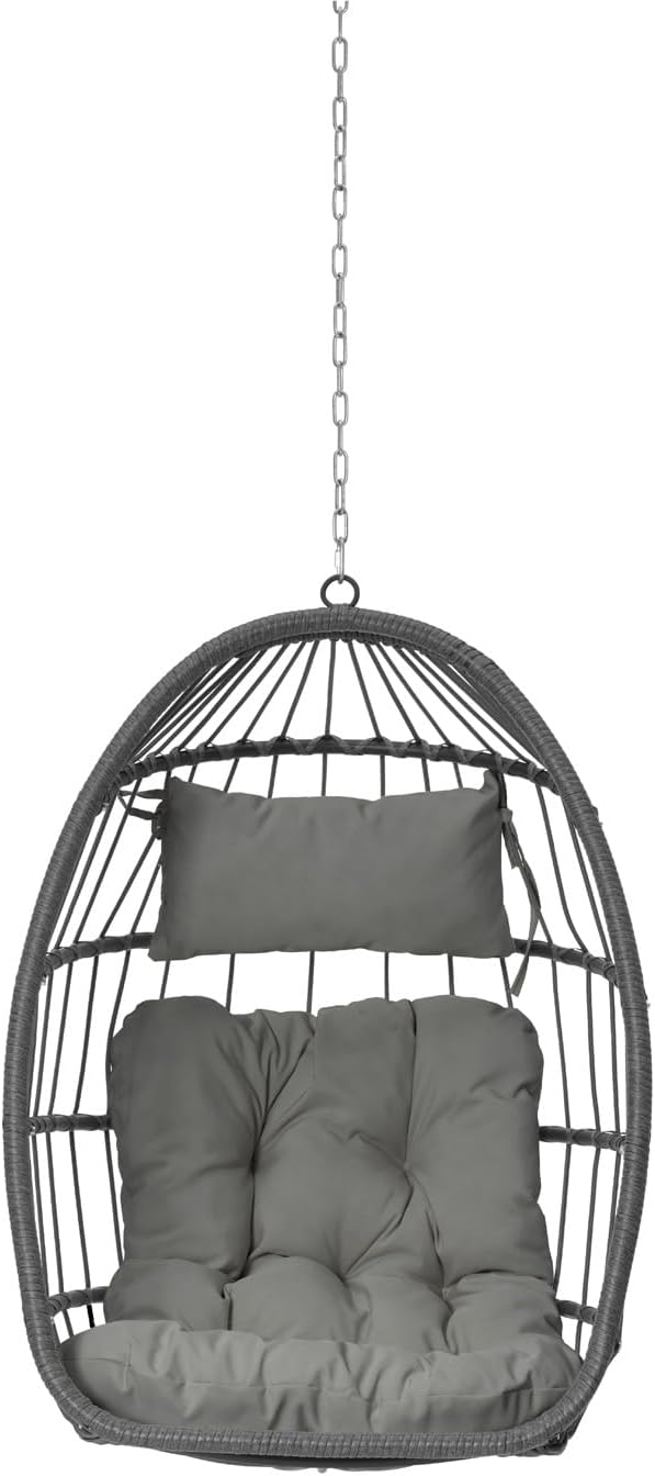 Egg Swing Chair with UV Resistant & Strong Frame, Wicker Rattan Egg Chair with Stand, 360 lbs Capacity Hanging Chair for Indoor & Outdoor Use, Patio Balcony Garden Bedroom, Dark Gray