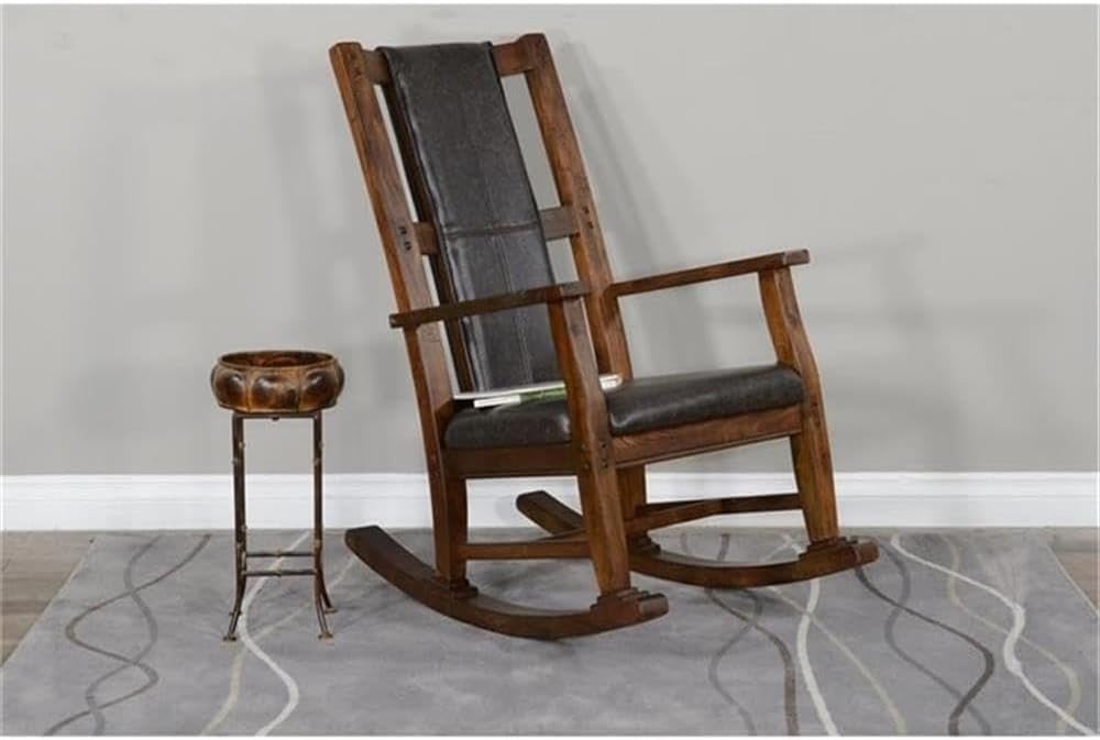 Pemberly Row Wood Rocking Chair, Indoor in Brown (41' H x 26' W x 22.5' D) for Living Room with Cushion Seat, High Back, Easy Assembly