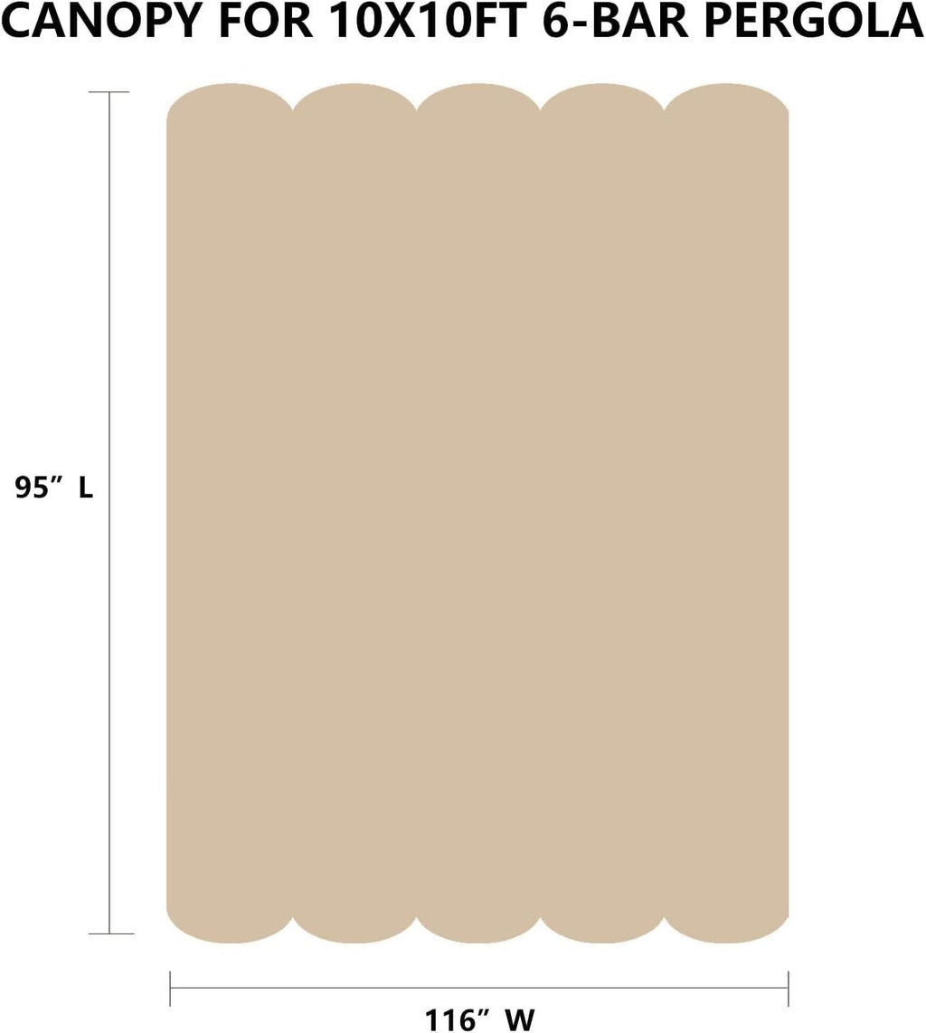 Pergola Shade Cover Replacement Canopy Top Compatible with 10 X 10 ft 6-Bar Pergola Frames - Beige (Canopy Size 116' W x 95' L, Canopy Top Only)