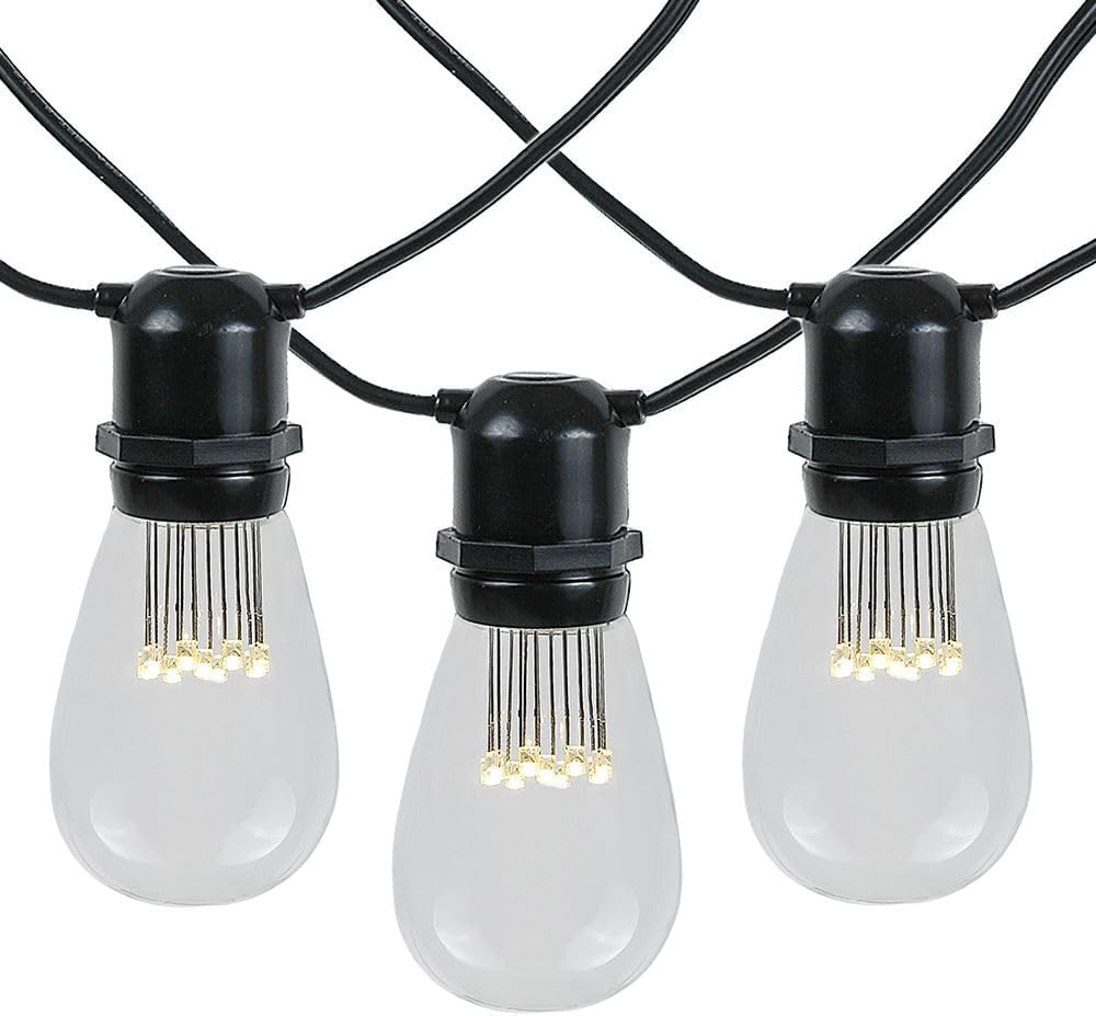 37.5 Foot S14 LED Edison Outdoor String Lights - Commercial Grade String Lights - Backyard Garden Gazebo – Cafe Market Light Set – Vintage Patio String Lights - Black Wire - 25 S14 LED Bulbs