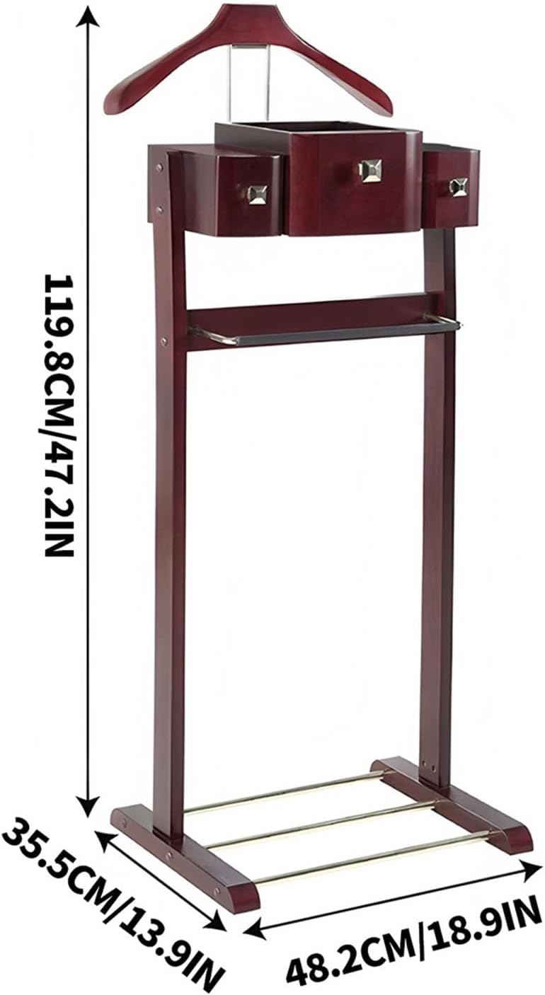 Wood Men Suit Valet Stand, with Belt Hooks Shoe Rack Multi-functional Coat Rack with Drawer Base Standing Clothes Organizer Rack for Entryway, Bedroom, Office for Women And Men