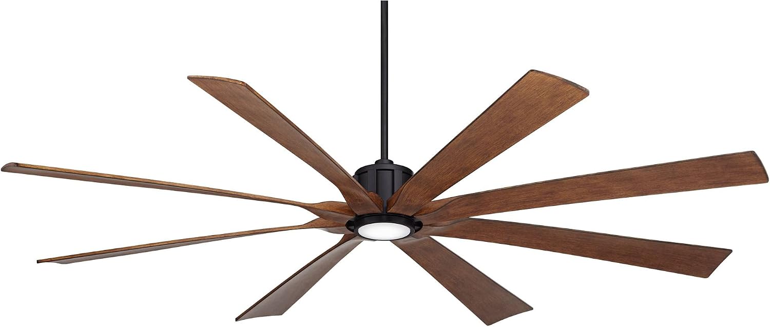Possini Euro Design 80' Defender Modern Industrial Outdoor Ceiling Fan with Dimmable LED Light Remote Control Matte Black Damp Rated for Patio Exterior House Home Porch Gazebo Garage Barn