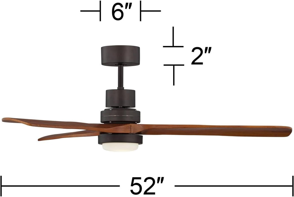 Casa Vieja 52' Delta-Wing DC Modern 3 Blade Indoor Outdoor Ceiling Fan with LED Light Remote Control Solid Wood Oil Rubbed Bronze Damp Rated Patio Exterior House Porch Gazebo Garage - 12' Downrod