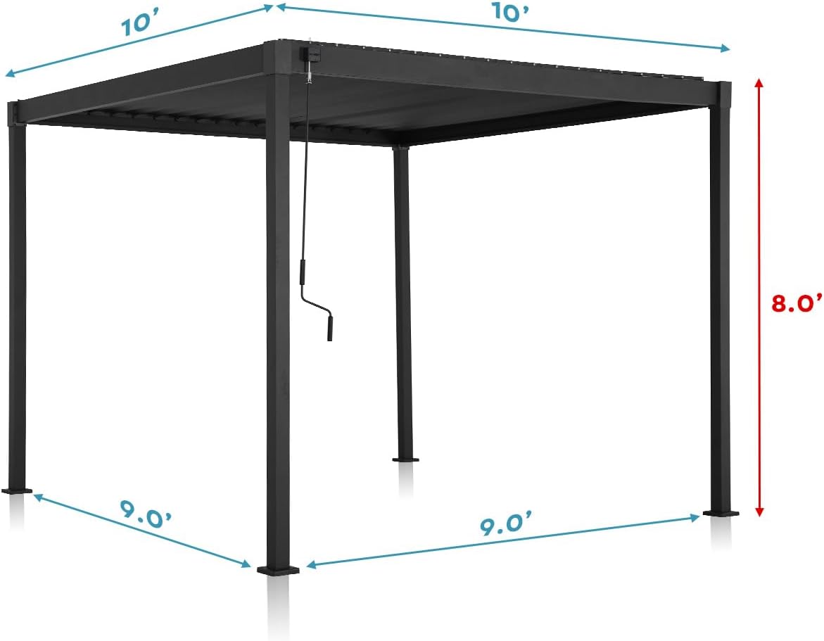 MIRADOR 80S Louvered Pergola 10' x 10', Modern Style with Adjustable Louvers for Outdoor Roof, Garden, Easy Assembly, Durable, Charcoal