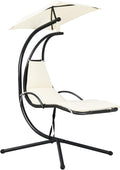 Giantex Outdoor Hanging Chaise Lounge Chair, Patio Hammock Chair with Removable Canopy, Cushion & Anti-toppling Rope, Hanging Arc Chaise Hammock for Patio Poolside Backyard Garden Porch (Beige)