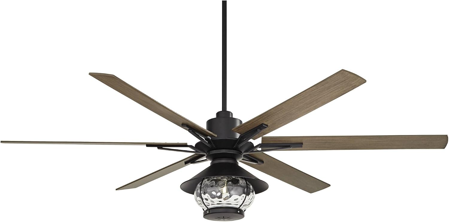 Casa Vieja 72' Expedition Modern Outdoor Ceiling Fan with LED Light Remote Control Matte Black Oak Wood Lantern Shade Damp Rated for Patio Exterior House Home Porch Gazebo Garage Barn
