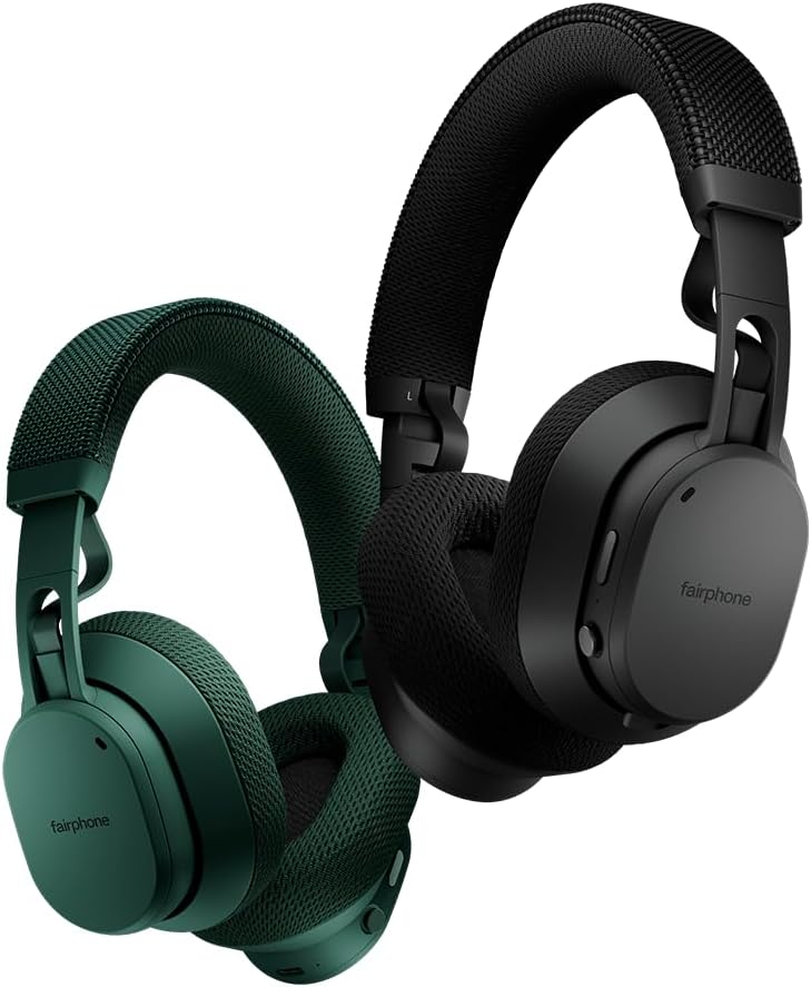 Fairphone Fairbuds XL Horizon Black Over-Ear Wireless Headphones with Active Noise Cancelling, aptX-HD 24-bit Audio, 30 H Battery, IP54 Weatherproof, Replaceable Parts