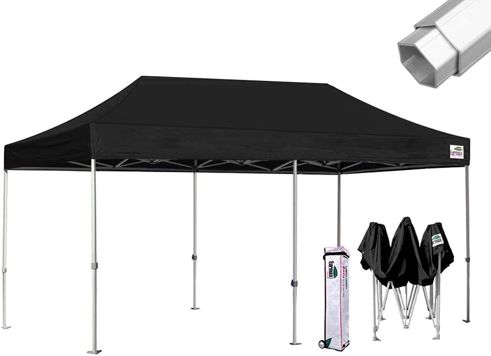 Eurmax USA Pro 10x20 Pop Up Canopy Wedding Party Tent Instant Outdoor Gazebo Pavilion Canopies BBQ Cater Events Aluminum Frame Commercial Grade Bonus Roller Bag (Black)
