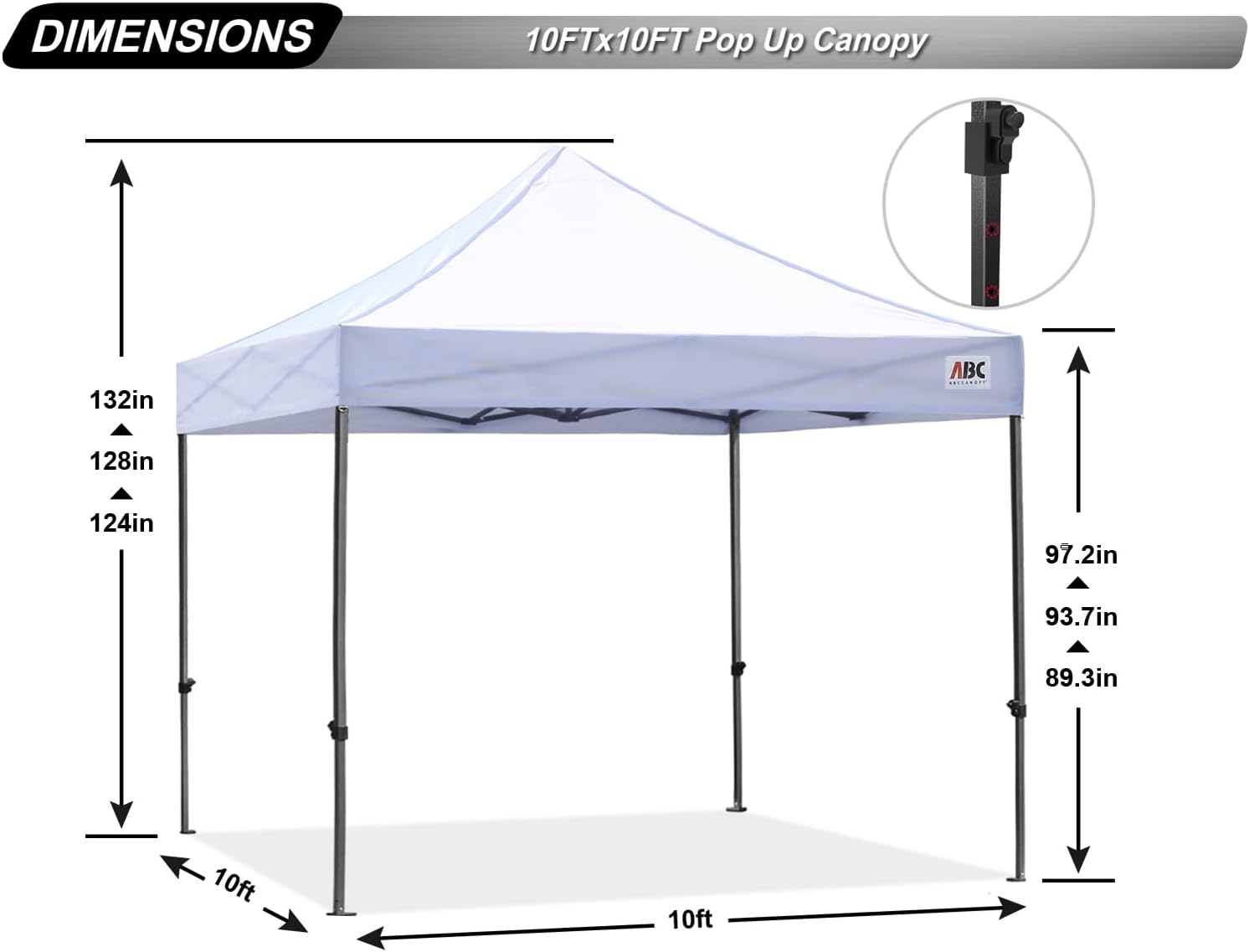ABCCANOPY Patio Pop Up Canopy Tent 10x10 Commercial-Series (White)