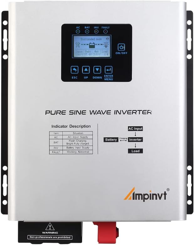 Ampinvt 800W Pure Sine Wave Inverter with AC Charger, DC 12V to AC 120V Output,UPS Backup Power Low Frequency Inverter for Lithium, Sealed,AGM, Gel,and Flooded Batteries