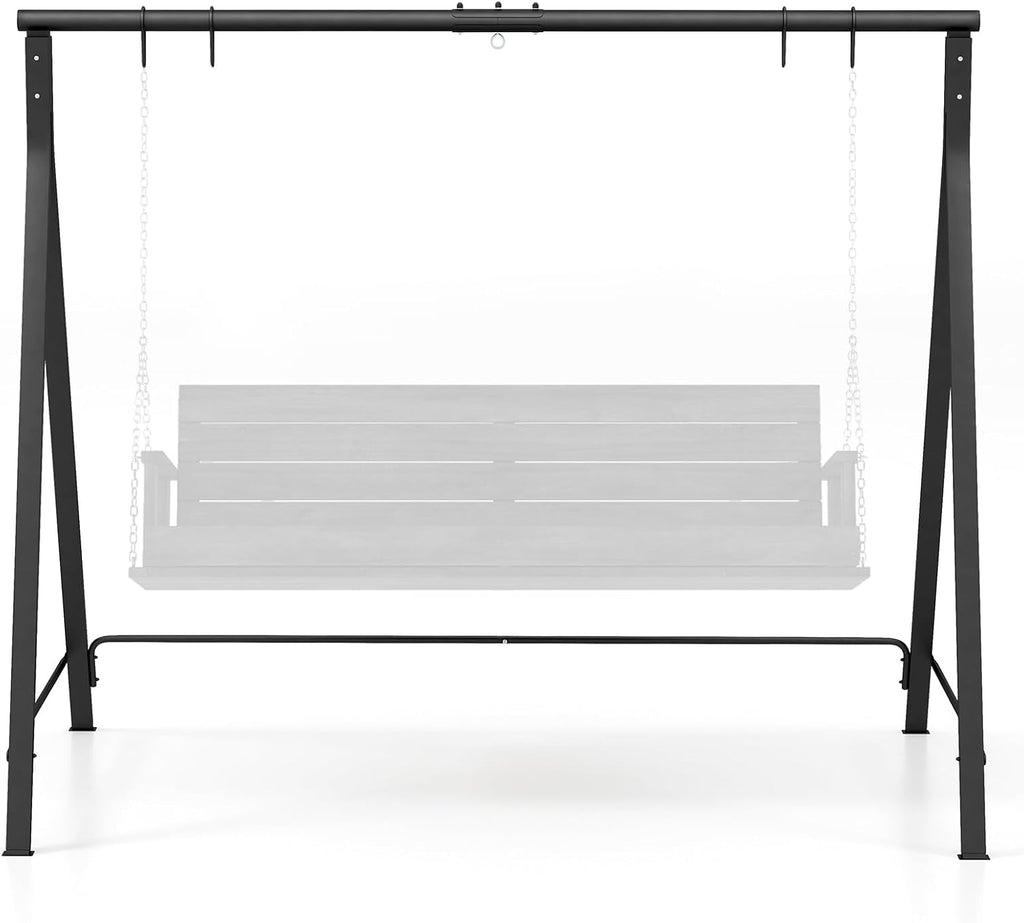 Tangkula Metal Swing Frame, Porch Swing Stand with Extra Side Bars, 5 Hanging Rings, Heavy Duty Swing Frame Outdoor for Swing, Hammock, A-Frame Swing Stand Frame Outdoor for Lawn, Garden, Backyard