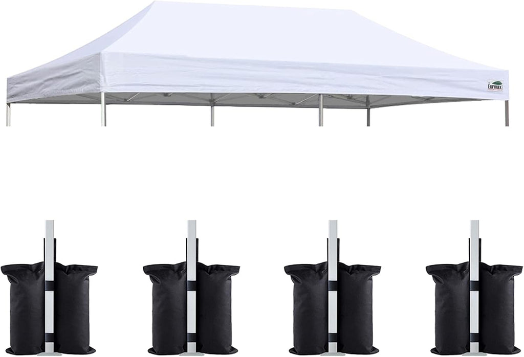 Eurmax USA 10x20 Pop Up Canopy Replacement Top,Universal Instant Canopy Cover ONLY,Heavy Duty UPF 50+ UV Protection,Water & Wind Resistant Tarp,30+ Colors Available,Bonus 4 Sand Bags (White)