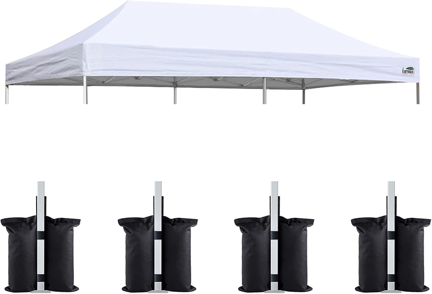 Eurmax USA 10x20 Pop Up Canopy Replacement Top,Universal Instant Canopy Cover ONLY,Heavy Duty UPF 50+ UV Protection,Water & Wind Resistant Tarp,30+ Colors Available,Bonus 4 Sand Bags (White)