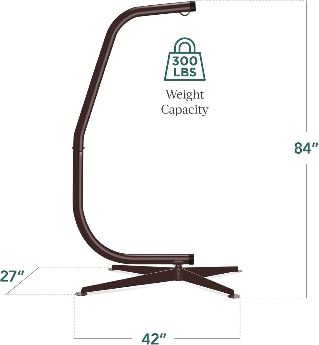 Best Choice Products Metal Hanging Hammock C-Stand for Chair/Weather-Resistant Finish, Offset Base - Stand Only - Brown