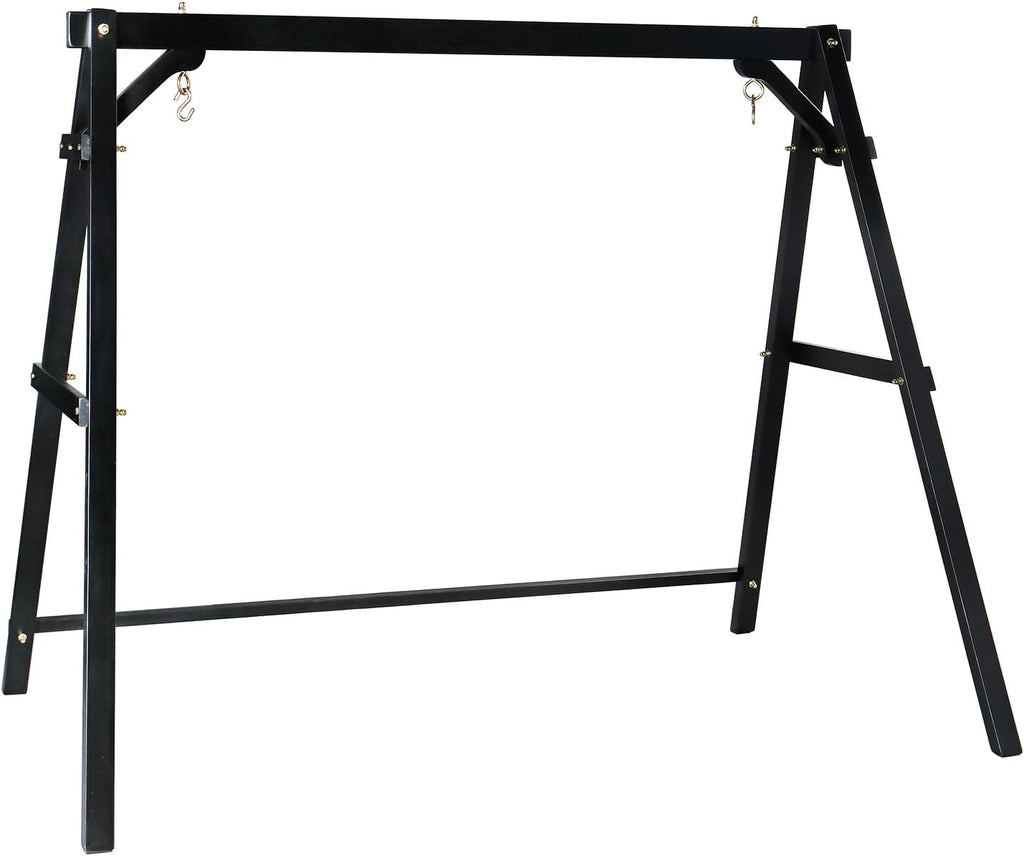 VINGLI 6.9FT Porch Swing Frame, 660 LBS Heavy Duty A-Frame Wooden Porch Swing Stand with Bottom Connection Bar for 5FT Porch Swing, Upgraded Wood Swing Hanger for Garden Patio (Black, 6.9FT)