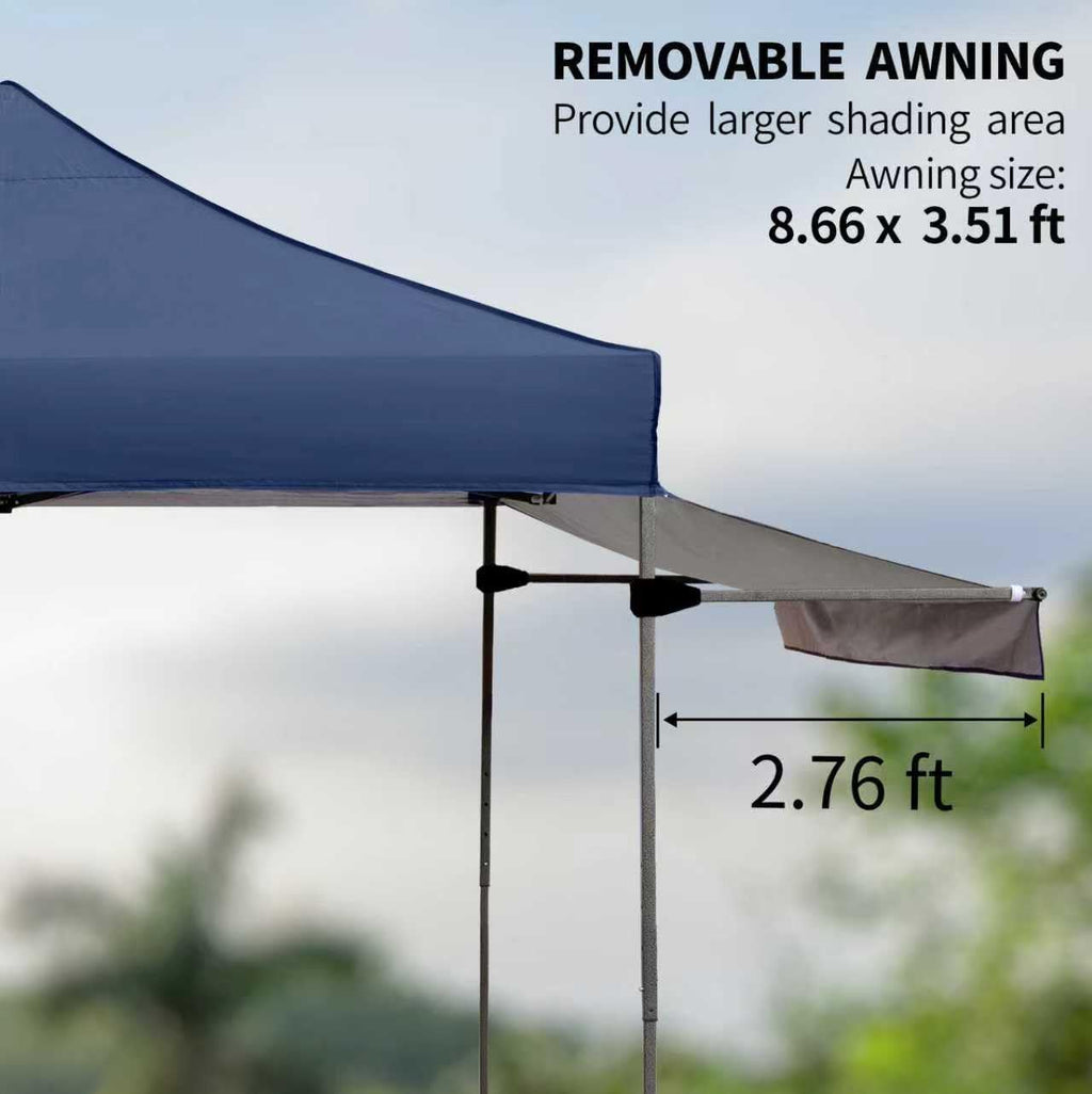 10x10 Pop up Canopy Tent with Awning Easy up Canopy with Wheel Bag Heavy Duty Waterproof Canopy Commercial Gazebo Tent for Outdoors Parties Vendors(Navy Blue)