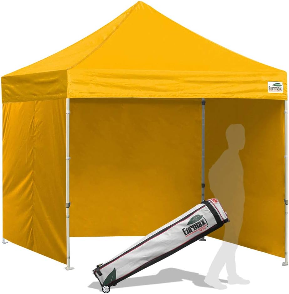 Eurmax USA 8x8 Pop Up Canopy Tent,Commercial Tent with Patented No-Tip Rolling Bag,4 Zippered Removable Walls,UV & Water Resistant Canopy Top,Heavy Duty Outdoor Gazebo,Instant Shelter(Gold)