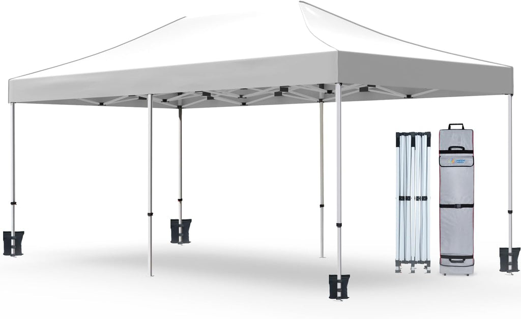 AMERICAN PHOENIX 10x20 Pop Up Canopy Tent Heavy Duty Commercial Shelter for Party, Outdoor Events and Patio Portable Instant Market Gazebo with Roller Bag, Camping Tarp, 4 Ropes and 4 Stakes (White)
