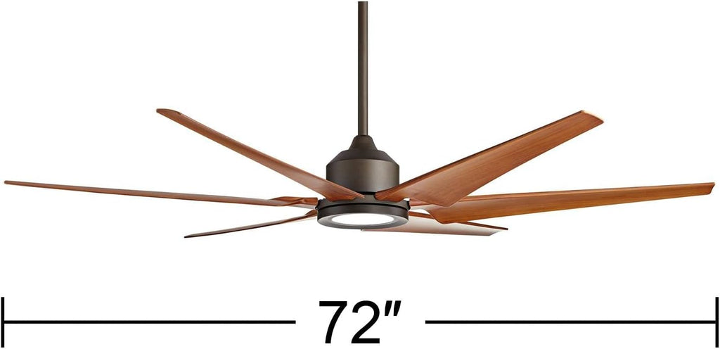 Casa Vieja 72' Power Hawk Modern Large Indoor Outdoor Ceiling Fan with Light LED Remote Control Oil Rubbed Bronze Painted Wood Damp Rated for Patio Exterior Roof House Porch Gazebo Garage Barn