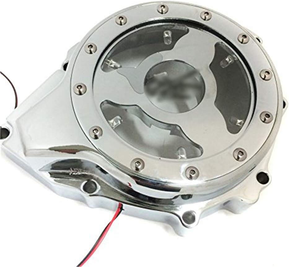 AfterMokit Replacement See Through Engine Stator Generator Cover with Blue Led for Suzuki GSX1300R Hayabusa 1999-2019 Chrome Crankcase Cover with Engraved Black Kanji