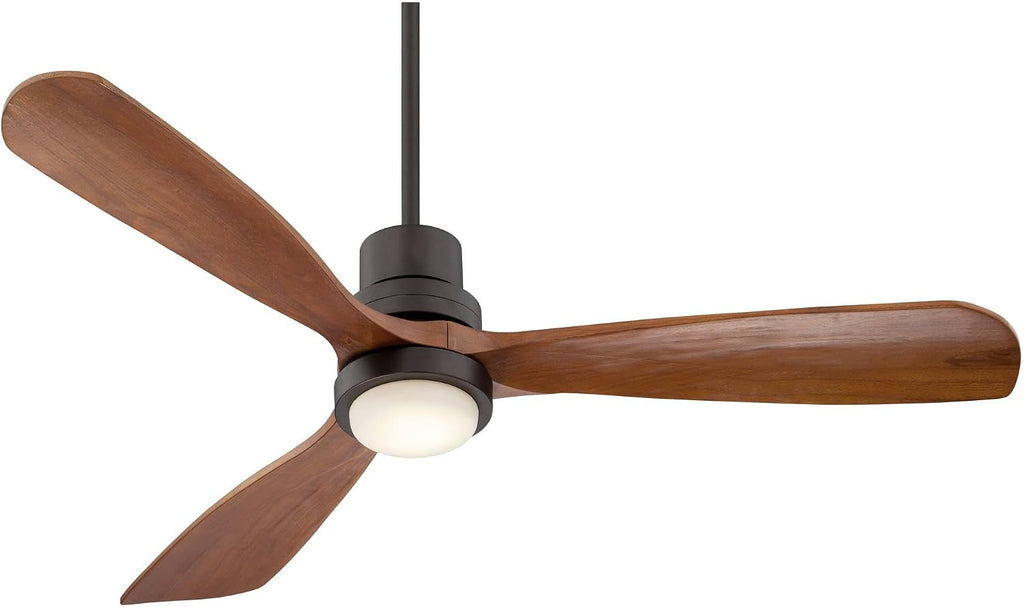 Casa Vieja 52' Delta-Wing DC Modern 3 Blade Indoor Outdoor Ceiling Fan with LED Light Remote Control Solid Wood Oil Rubbed Bronze Damp Rated Patio Exterior House Porch Gazebo Garage - 12' Downrod