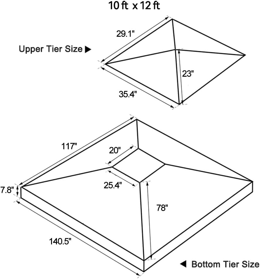 Gazebo Replacement Top 10x12 FT, Gazebo Canopy Replacement Cover for 2 Tier Outdoor Patio Garden Tent Frames,Canopy Cover with Air Vent, Beige