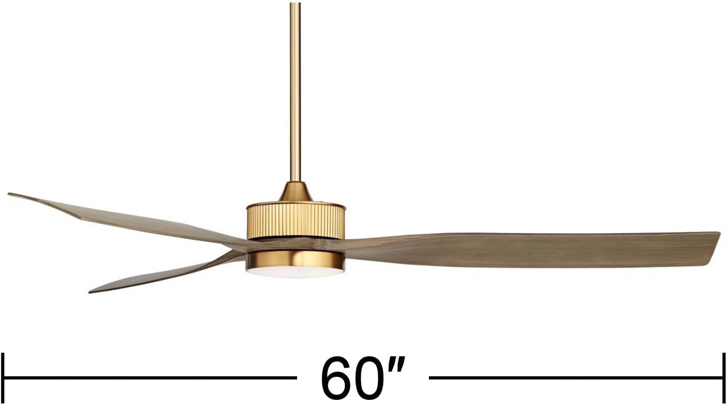Casa Vieja 60' Montage Modern Outdoor Ceiling Fan with Dimmable LED Light Remote Control Warm Brass Brown Wood Blades Damp Rated for Patio Exterior House Home Porch Gazebo Includes 24' Downrod