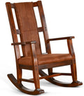 Pemberly Row Mahogany Rocking Chair with Cushioned Seat and Back, Studded Accents, Smooth Rocking Motion, Dark Chocolate