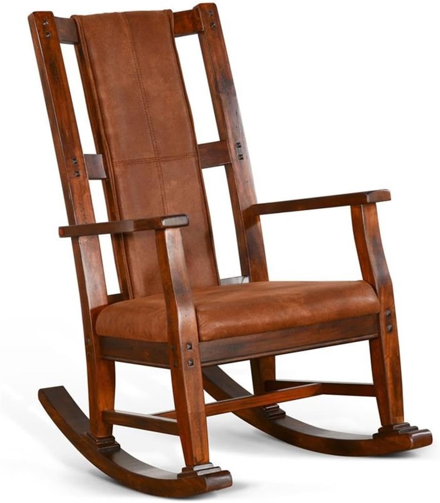 Pemberly Row Mahogany Rocking Chair with Cushioned Seat and Back, Studded Accents, Smooth Rocking Motion, Dark Chocolate