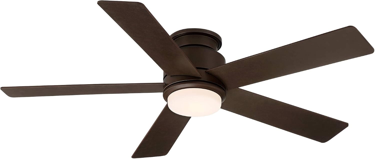Casa Vieja 52' Grand Palm Modern Outdoor Hugger Ceiling Fan with Dimmable LED Light Remote Control Oil Rubbed Bronze White Opal Glass Damp Rated for Patio Exterior House Porch Gazebo