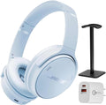 Bose QuietComfort Headphones - Wireless Bluetooth Headphones, Active Over Ear Noise Cancelling and Mic, Deep Bass Bundle + Desktop Headphone Stand + Green Extreme Dual Wall Charger (Ice Blue)